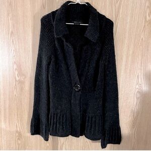 BCBGMaxAzria Black Chunky Fluffy Knit X-Long Cardigan Sweater